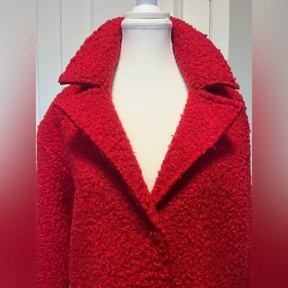 Charlie B Boucle Red Knit Jacket Coat Snap Front long sleeve stretch 60s Sz Med - Picture 7 of 16